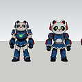 Cute Panda Robot Game And Movie Character With Blue White Armor And Various Poses
