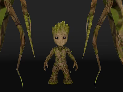 Cute Baby Groot Game Movie Character With Tree Like Body And Vines 3d model