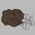 Brown Braided Design Sofa Stool With Silver Balloon Dog Decoration 3d model