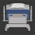 Medical Hospital Bed with Blue Mattress White Frame and Movable Wheels for Healthcare