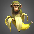 Artistic 3D Green Monkey Sculpture Holding Peeled Banana With Detailed Features