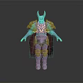 Horned Blue Skinned Mythical Warrior Character With Silver Armor And Red Cloak