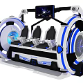 Modern VR Experience Equipment With Three Seats Circular Frame Blue White Lighting And Top Screen