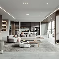 Modern Living And Dining Room Interior With Sofa Marble TV Wall Green Plants And Windows