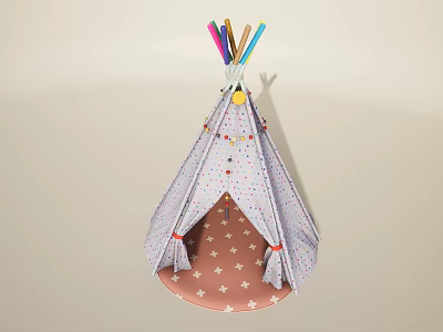 Kids Play Teepee Tent With Star Patterns And Colorful Top Sticks 3d model