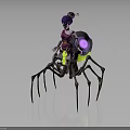 Purple Haired Character Riding On Spider Like Creature With Green Legs And Glowing Purple Back