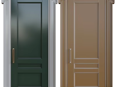 Modern Swing Doors in Dark Green and Brown with Sleek Design and Metal Handles 3d model
