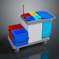 Multi Colored Waste Sorting Cleaning Cart With Mobile Wheels And Storage Bins