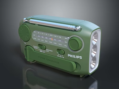 Philips Green Portable Emergency Radio Speaker With Flashlight FM AM Tuning Function 3d model