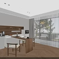 Modern Kitchen Sideboard With White Cabinets Wooden Table And Open Design 3d model