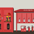 Red Fire Equipment Storage Cabinets With Mini Fire Station Fire Extinguishers And Fire Bucket