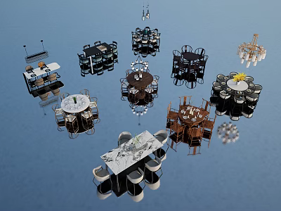 Assorted Dining Table Sets With Mixed Shape Tables And Coordinating Chairs 3d model