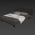Gray Tufted Headboard Double Bed With Neutral Bedding In Modern Bedroom
