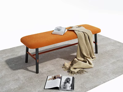 Orange Sofa Bench With Books And Cup And Blanket Beside Magazine On Floor 3d model