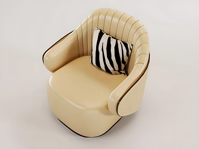 Modern Luxury Beige Upholstered Leisure Chair With Zebra Print Pillow For Living Room Decoration 3d model