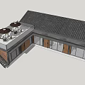 Traditional Modern Boutique Guesthouse Building With Black Tile Roof Red Brick Walls And Terrace Seating