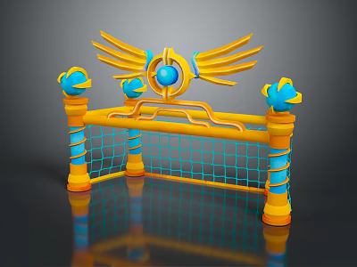 Colorful Kids Play Equipment With Yellow Frame Wing Decorations Blue Sphere And Net 3d model