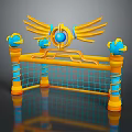 Colorful Kids Play Equipment With Yellow Frame Wing Decorations Blue Sphere And Net