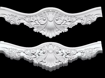 Intricate White Carving Decorative Pieces With Symmetrical Floral And Scroll Patterns 3d model