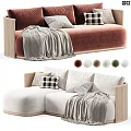 Modern Three Seater Sofa With Wooden Armrests Cozy Cushions Blanket And Color Options