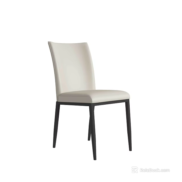 Modern Dining Chair With White Leather Seat And Black Metal Legs Design 3d model 