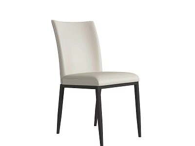 Modern Dining Chair With White Leather Seat And Black Metal Legs Design 3d model