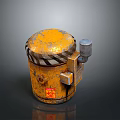Rusty Yellow Explosive Weapon With Black White Warning Stripes Red Sign And Silver Component 3d model