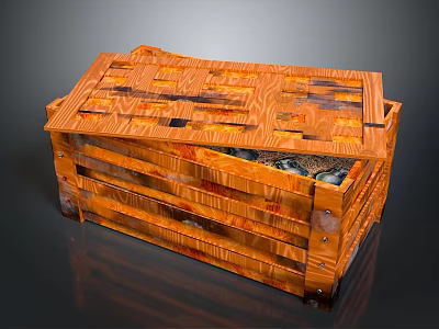 Rustic Open Wooden Crate With Slatted Design And Natural Wood Texture 3d model