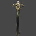 Ornate Fantasy Sword With Golden Hilt And Engraved Blade Surrounded By Sparks