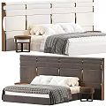 Minimalist Double Bed With Upholstered Headboard Wooden Nightstands And White Bedding