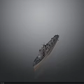 Realistic Warship Water Transport 3D Model With Deck Turrets And Smokestacks
