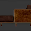 Modern Brown Leather Sectional Sofa With Wooden Frame And Ottoman