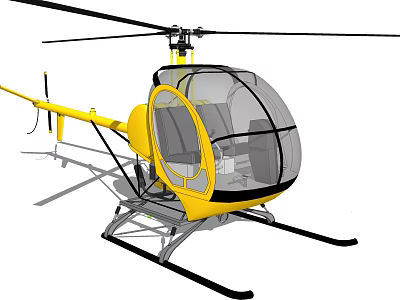Yellow Single Seat Helicopter Design With Transparent Cockpit Rotors And Landing Gear 3d model
