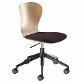 Modern Office Chair With Wooden Backrest Dark Cushion Black Swivel Base And Wheels