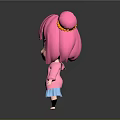 Cute Cartoon Girl With Pink Hair Double Buns Big Pink Eyes And Blue Dress