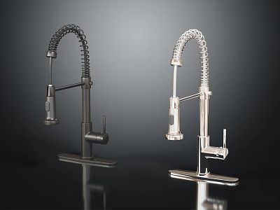 Modern Kitchen Faucets With Coiled Spring Spout Sleek Black And Silver Finish 3d model