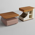 Modern Wooden Coffee Tables With Pink Soft Upholstery White Storage Shelves Design