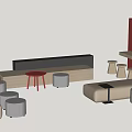 Casual Modular Sofa Set Interior With Beige Fabric Seats And Round Stools