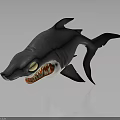 Realistic 3D Rendered Shark With Dark Gray Body Yellow Eyes And Sharp Open Mouth