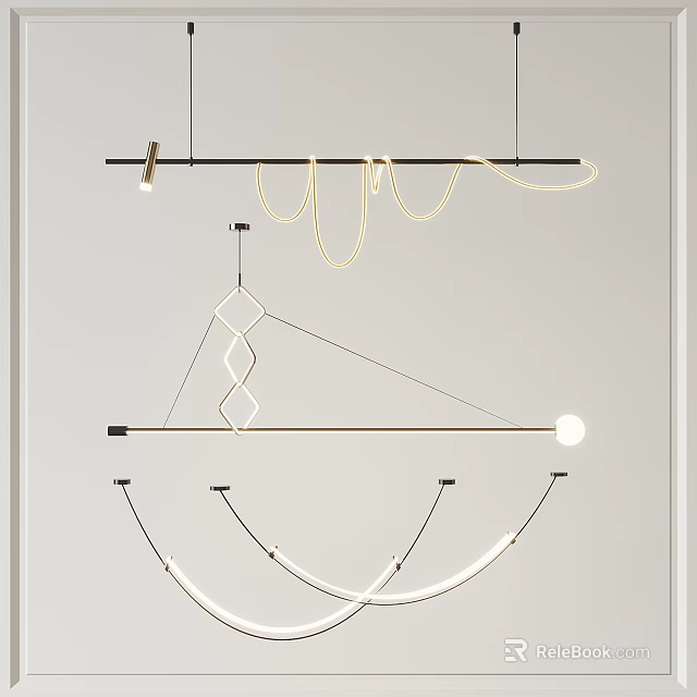 Modern Geometric Chandelier Designs Featuring Linear And Curved Lines For Interior Spaces 3d model 