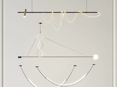 Modern Geometric Chandelier Designs Featuring Linear And Curved Lines For Interior Spaces 3d model