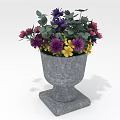 Colorful Flower Plants In Gray Stone Pot With Green Leaves And Mixed Blooms