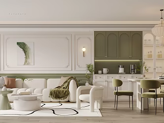 Modern Guest Restaurant Sofa Leisure Chair Dining Table and Chair Chandelier SU Model 3d model