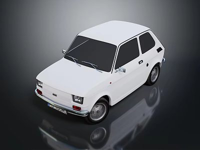 White Retro Compact Car With Black Windows Silver Wheels And Reflective Surface 3d model