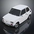 White Retro Compact Car With Black Windows Silver Wheels And Reflective Surface 3d model