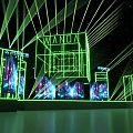 Wander Peak Stage with Green Laser Beams Starry Sky Background and Multiple Screens