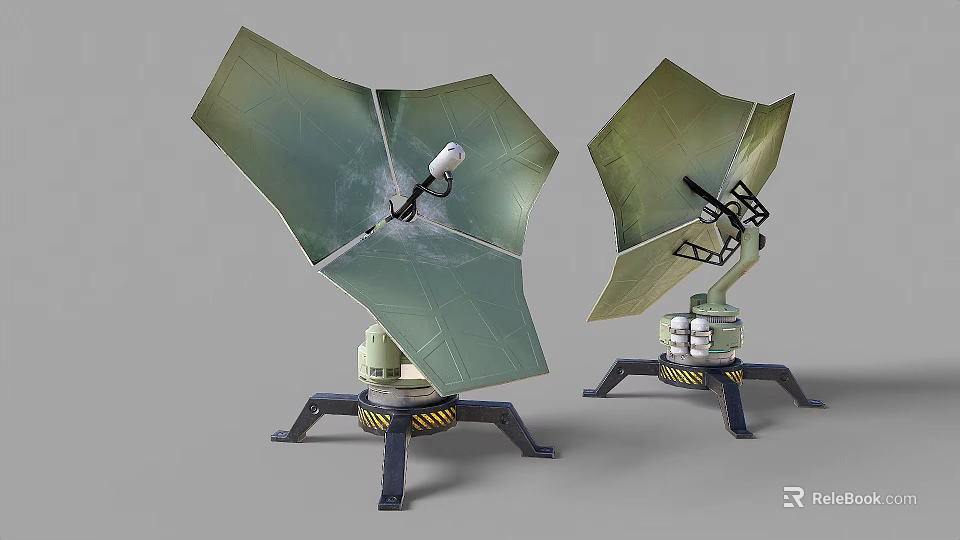 Green Military Weapon System With Radar Like Structure And Adjustable Stand Base 3d model 