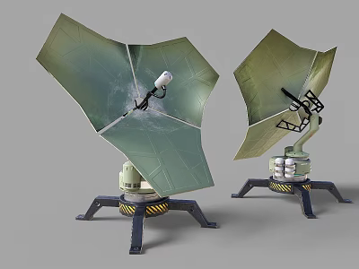 Green Military Weapon System With Radar Like Structure And Adjustable Stand Base 3d model