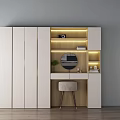 Modern White Wardrobe With Lighted Storage Dressing Table Mirror And Stool 3d model