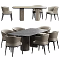 Modern Dining Table With Marble Top Column Legs And Upholstered Chairs 3d model